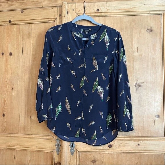 Talbots Tops - Talbots Women’s Feather Print Silk Button Down Blouse Sz 8P